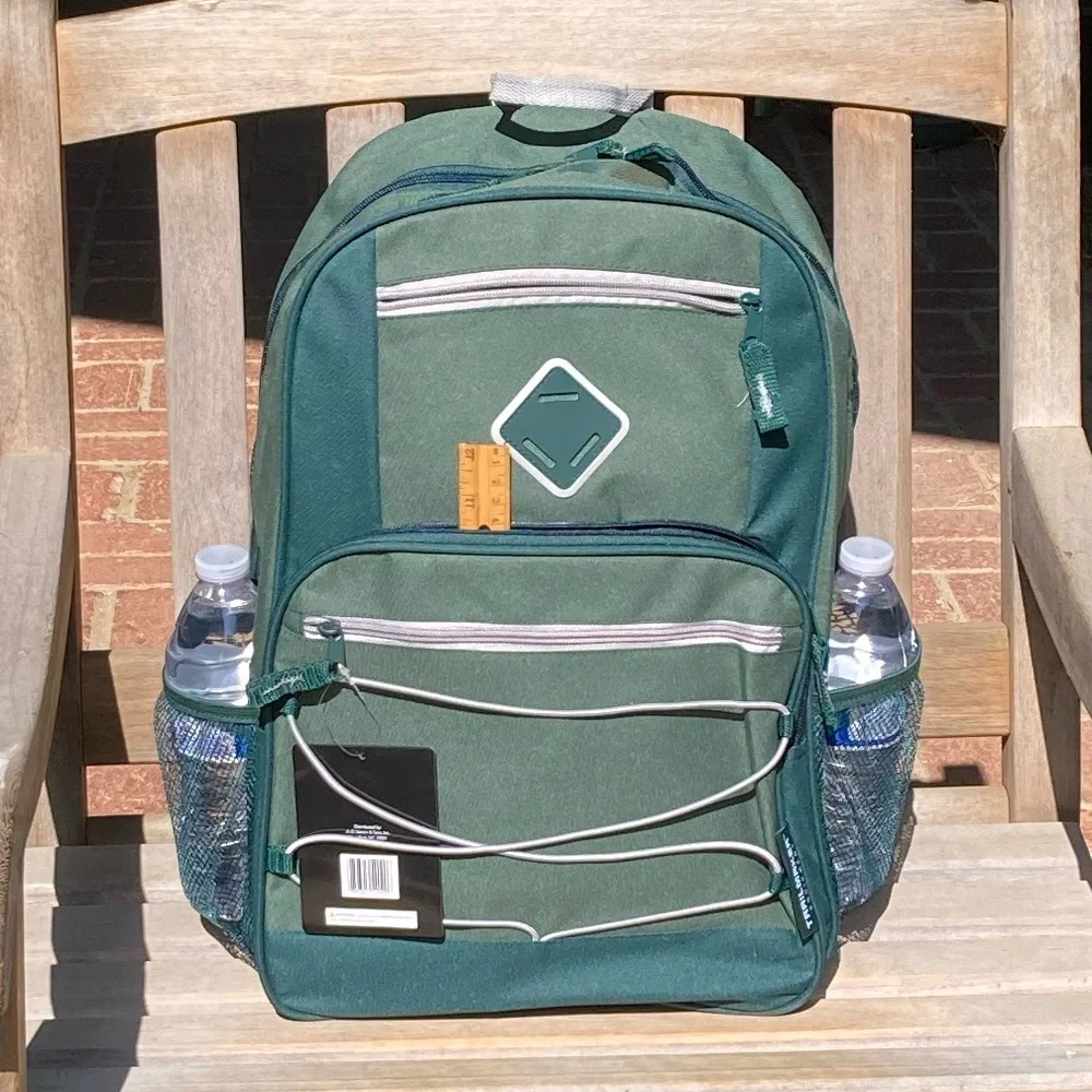 Green Backpack with Gray Trim Side Pockets New